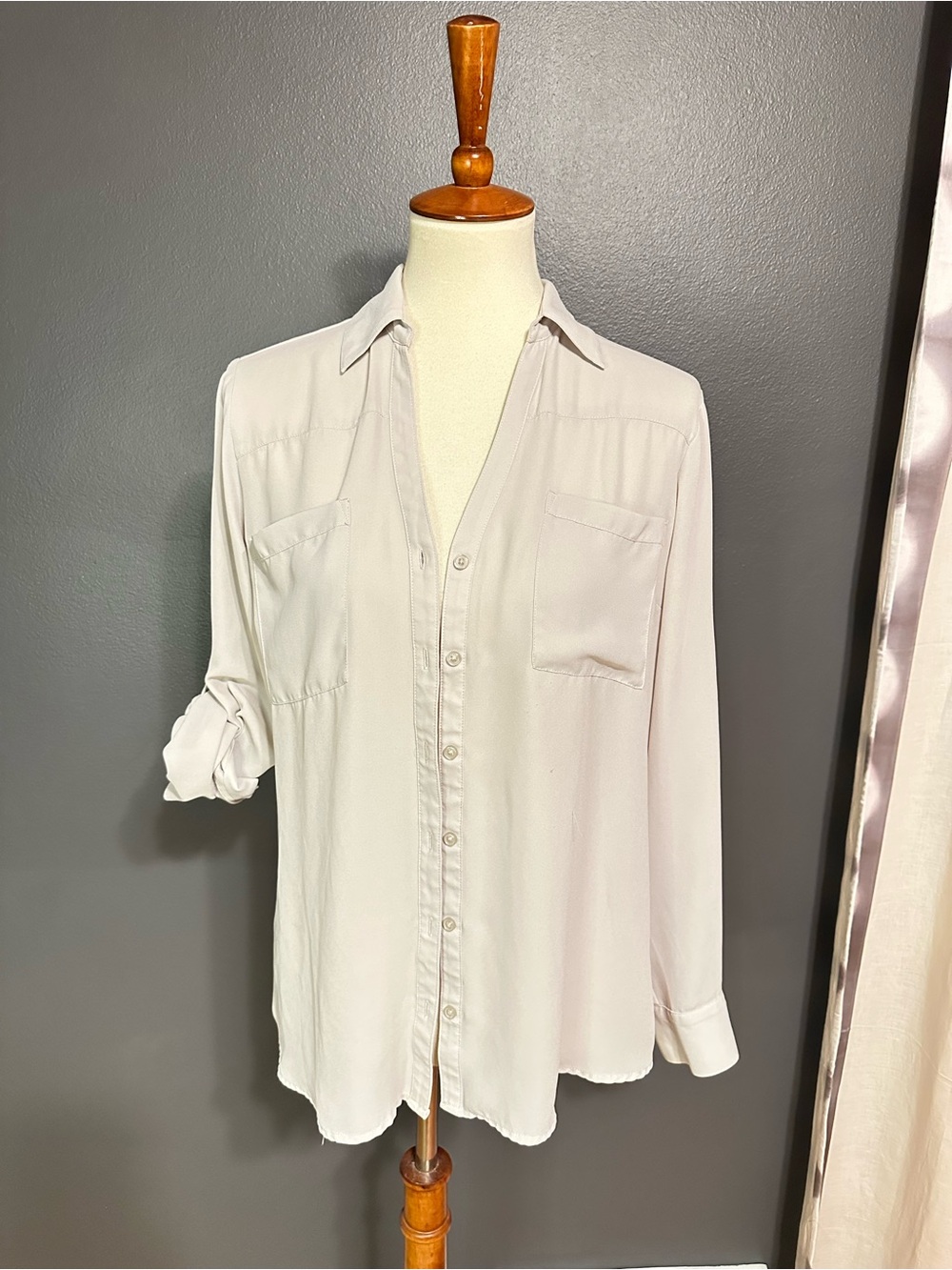 Express Portofino Light Beige Blouse Large Button Down